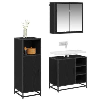 Badezimmermöbel Set 3 pcs Schwarz Eichen-Optik 65 x 33 x 60 cm