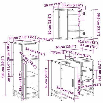 Badezimmermöbel Set 3 pcs Schwarz Eichen-Optik 65 x 33 x 60 cm