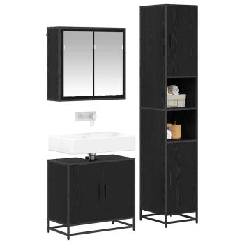 Badezimmermöbel Set 3 pcs Schwarz Eichen-Optik 65 x 33 x 60 cm