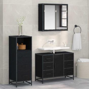 ARDEBO.de - Badezimmermöbel Set 3 pcs Schwarz Eichen-Optik 80 x 33 x 60 cm