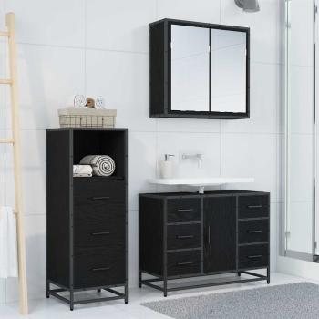 Badezimmermöbel Set 3 pcs Schwarz Eichen-Optik 80 x 33 x 60 cm
