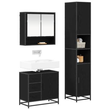 Badezimmermöbel Set 3 pcs Schwarz Eichen-Optik 90 x 33 x 60 cm