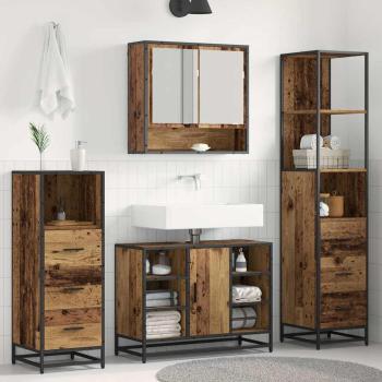 ARDEBO.de - Badezimmermöbel Set mit Regal 3 pcs Altholz 35 x 37,5 x 166 cm