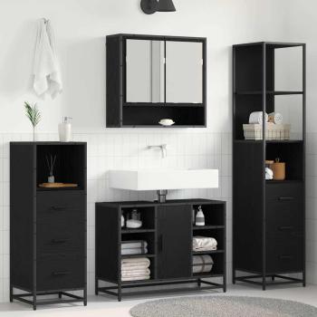 ARDEBO.de - Badezimmermöbel Set mit Schubladen 3 pcs Schwarz Eichen-Optik