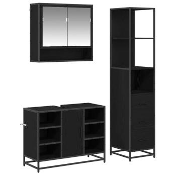 Badezimmermöbel Set mit Schubladen 3 pcs Schwarz Eichen-Optik