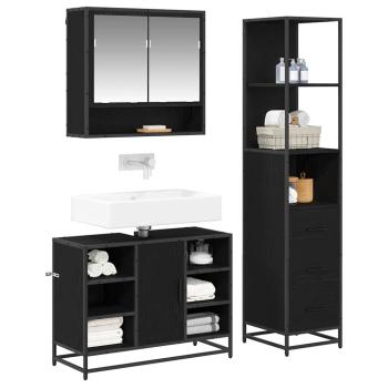 Badezimmermöbel Set mit Schubladen 3 pcs Schwarz Eichen-Optik
