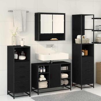 Badezimmermöbel Set mit Schubladen 3 pcs Schwarz Eichen-Optik