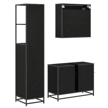 Badezimmermöbel Set mit Schubladen 3 pcs Schwarz Eichen-Optik