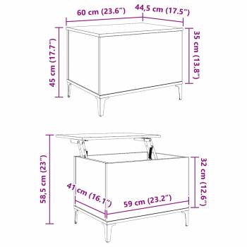 Couchtisch Schwarz Eichen-Optik 60 x 44.5 x 45 cm Holzwerkstoff