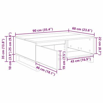 Couchtisch mit Schubladen Altholz 90 x 60 x 35 cm Holzwerkstoff