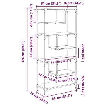 Bücherregal Schwarz Eichen-Optik 81 x 36 x 176 cm Holzwerkstoff