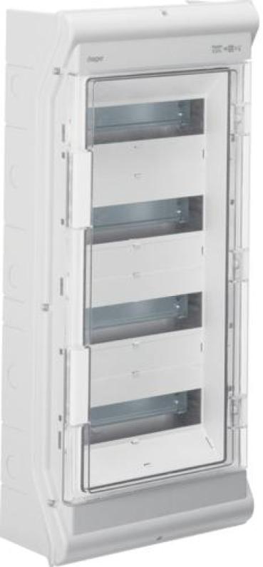 ARDEBO.de Hager VE412PN Vector Kleinverteiler, Aufputz, 4-reihig, IP65, 48PLE, UV-stabil, mit metrischer Leitungseinführung, grau
