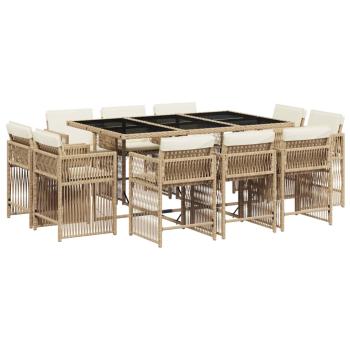 11-tlg. Garten-Essgruppe mit Kissen Beige Poly Rattan