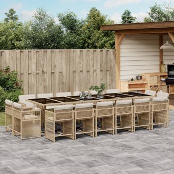 ARDEBO.de - 17-tlg. Garten-Essgruppe mit Kissen Beige Poly Rattan