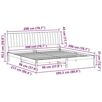 Bettgestell mit Kopfteil Weiß 200 x 200 cm Stoff