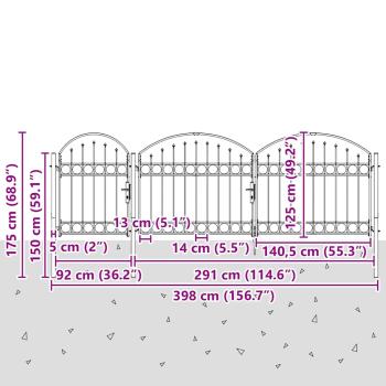 Gartentor mit gewölbtem Oberteil Grau 4 x 1,25 m Stahl