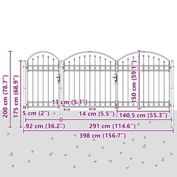 Gartentor mit gewölbtem Oberteil Grau 400 x 100 cm Stahl