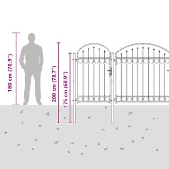 Gartentor mit gewölbtem Oberteil Grau 400 x 100 cm Stahl
