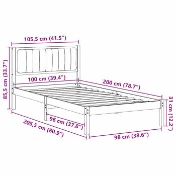 Bettgestell mit gepolstertem Kopfteil Dunkelgrau 100 x 200 cm