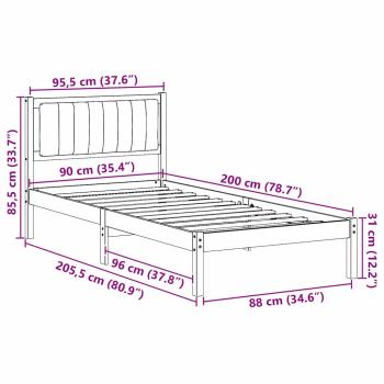 Bettgestell mit gepolstertem Kopfteil Schwarz 90 x 200 cm Stoff