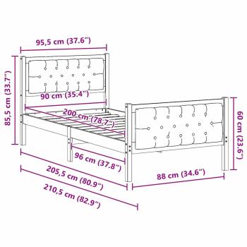 Bettgestell mit Kopfteil Schwarz 90 x 200 cm Stoff