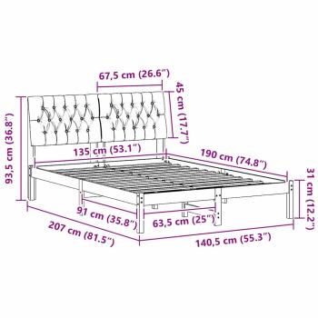 Bettgestell mit gepolstertem Kopfteil Braun 135 x 190 cm