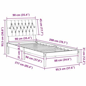 Bettgestell mit gepolstertem Kopfteil Weiß 90 x 200 cm