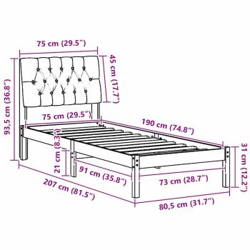 Bettgestell mit gepolstertem Kopfteil Weiß 75 x 190 cm