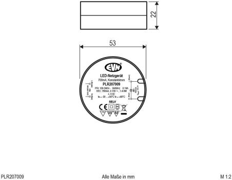 EVN Netzgerät 700mA, 1,4-9W, IP20, Primär: 100-240V (PLR207009)