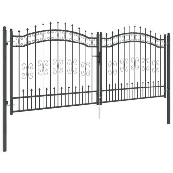 Zauntor mit Speer-Top mit Schloss Grau 305 x 125 cm Stahl