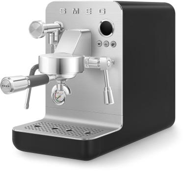Smeg EMC02BLMEU Espresso-Kaffeemaschine Minipro, 1700 W, Dreifacher Thermoblock, LCD-Display, Timer Bezugszeit, Siebträger Ø58 mm, schwarz-matt