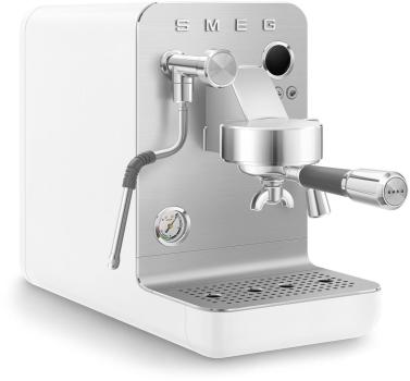 Smeg EMC02WHMEU Espresso-Kaffeemaschine Minipro, 1700 W, Dreifacher Thermoblock, LCD-Display, Timer Bezugszeit, Siebträger Ø58 mm, weiß