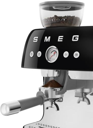 Smeg EGF03BLEU 50"s Style Siebträgermaschine, integrierter Kaffeemühle, 1650 W, 20 bar Brühdruck, 15 bar Dampfdruck, 4 Brühfunktionen, schwarz