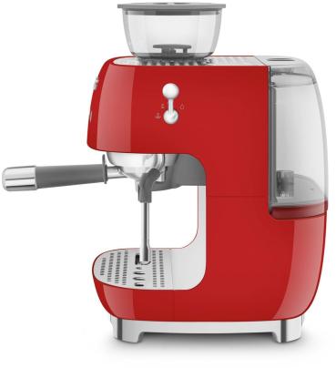 Smeg EGF03RDEU 50"s Style Siebträgermaschine, integrierter Kaffeemühle, 1650 W, 20 bar Brühdruck, 15 bar Dampfdruck, 4 Brühfunktionen, rot