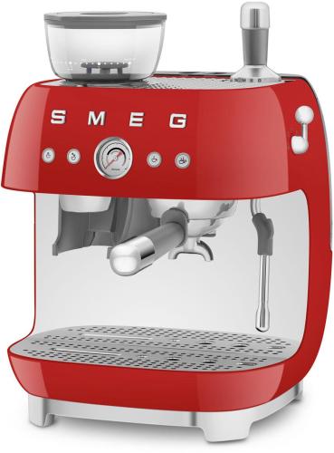 Smeg EGF03RDEU 50"s Style Siebträgermaschine, integrierter Kaffeemühle, 1650 W, 20 bar Brühdruck, 15 bar Dampfdruck, 4 Brühfunktionen, rot
