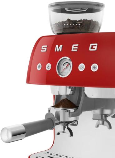 Smeg EGF03RDEU 50"s Style Siebträgermaschine, integrierter Kaffeemühle, 1650 W, 20 bar Brühdruck, 15 bar Dampfdruck, 4 Brühfunktionen, rot