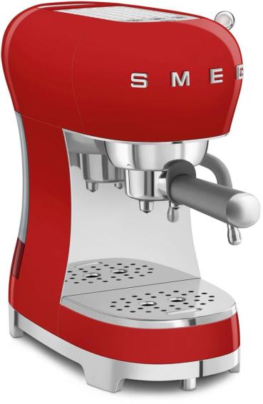 Smeg ECF02RDEU 50"s Style Espresso-Kaffeemaschine, Siebträger, 15 bar, Thermoblock-Heizsystem, Cappuccino-Dampffunktion, 1,1 l Wassertank, 1.350 W, rot