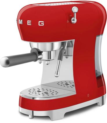 Smeg ECF02RDEU 50"s Style Espresso-Kaffeemaschine, Siebträger, 15 bar, Thermoblock-Heizsystem, Cappuccino-Dampffunktion, 1,1 l Wassertank, 1.350 W, rot