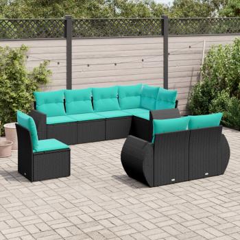 ARDEBO.de - 8-teiliges Gartensofa-Set mit Kissen, schwarzes Polyrattan