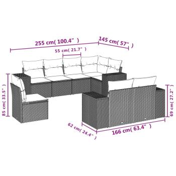 8-teiliges Gartensofa-Set mit Kissen, schwarzes Polyrattan