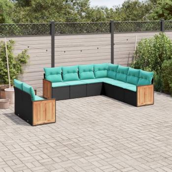 ARDEBO.de - 9-teiliges Gartensofa-Set mit Kissen, schwarzes Polyrattan