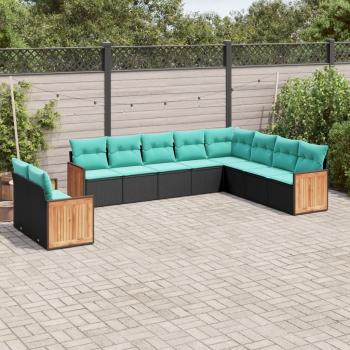 ARDEBO.de - 10-teiliges Gartensofa-Set mit Kissen, schwarzes Polyrattan