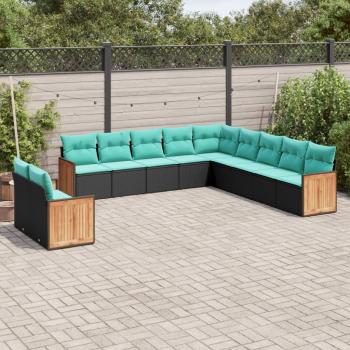 ARDEBO.de - 11-teiliges Gartensofa-Set mit Kissen, schwarzes Polyrattan