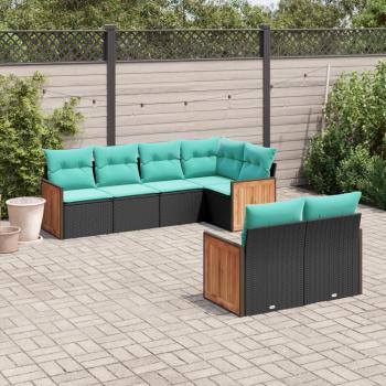 ARDEBO.de - 7-teiliges Gartensofa-Set mit Kissen, schwarzes Polyrattan