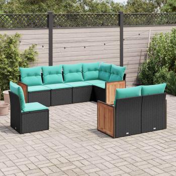 ARDEBO.de - 8-teiliges Gartensofa-Set mit Kissen, schwarzes Polyrattan