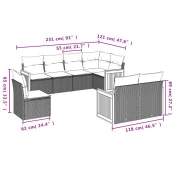8-teiliges Gartensofa-Set mit Kissen, schwarzes Polyrattan