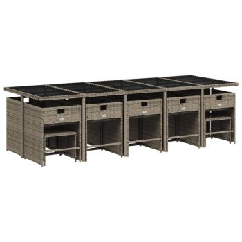 15-teiliges Garten-Ess-Set mit Kissen, grau, Polyrattan