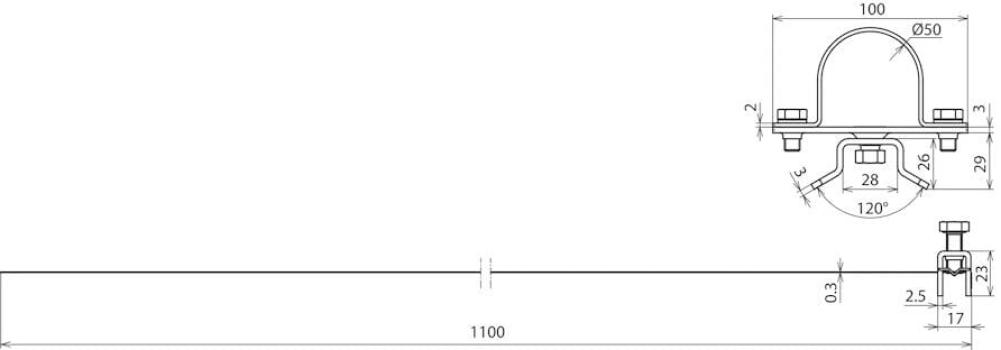 Dehn BS D50 SB50.300 V2A Befestigungsschelle f. Rohre D 50mm m. Spannband D 90-300mm f. DEHNiso-Combi (105360)