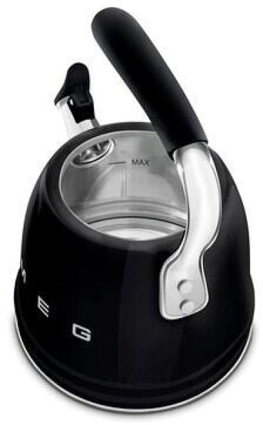 Smeg WKF01BL 50"s Style, Wasserkessel, 2,3 l Fassungsvermögen, für alle Herdarten inkl. Induktion, autom. öffnende Pfeife, leicht aufklappbarer Ausguss, schwarz