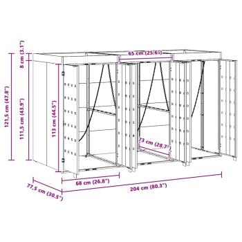 Wagenmüllbehälter für 3 Behälter Schwarz 204 x 77,5 x 121,5 cm